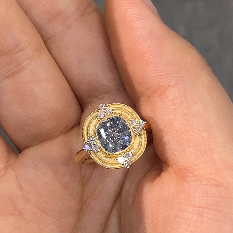 Vintage Fashion Online - Anillo ajustable geométrico de cristal azul